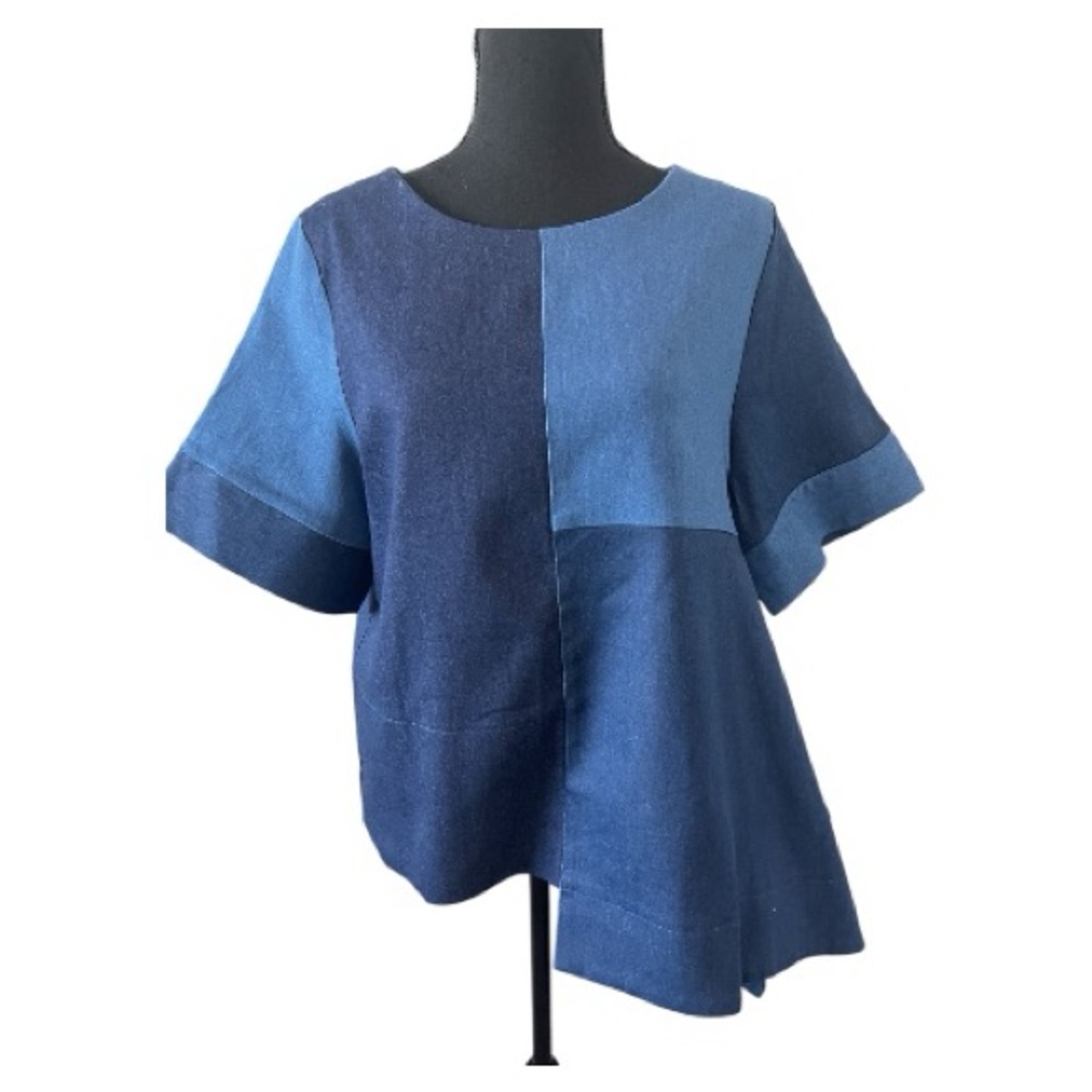 Gracia Denim Colorblock Asymmetrical Hem Top l Size L l Poshmark